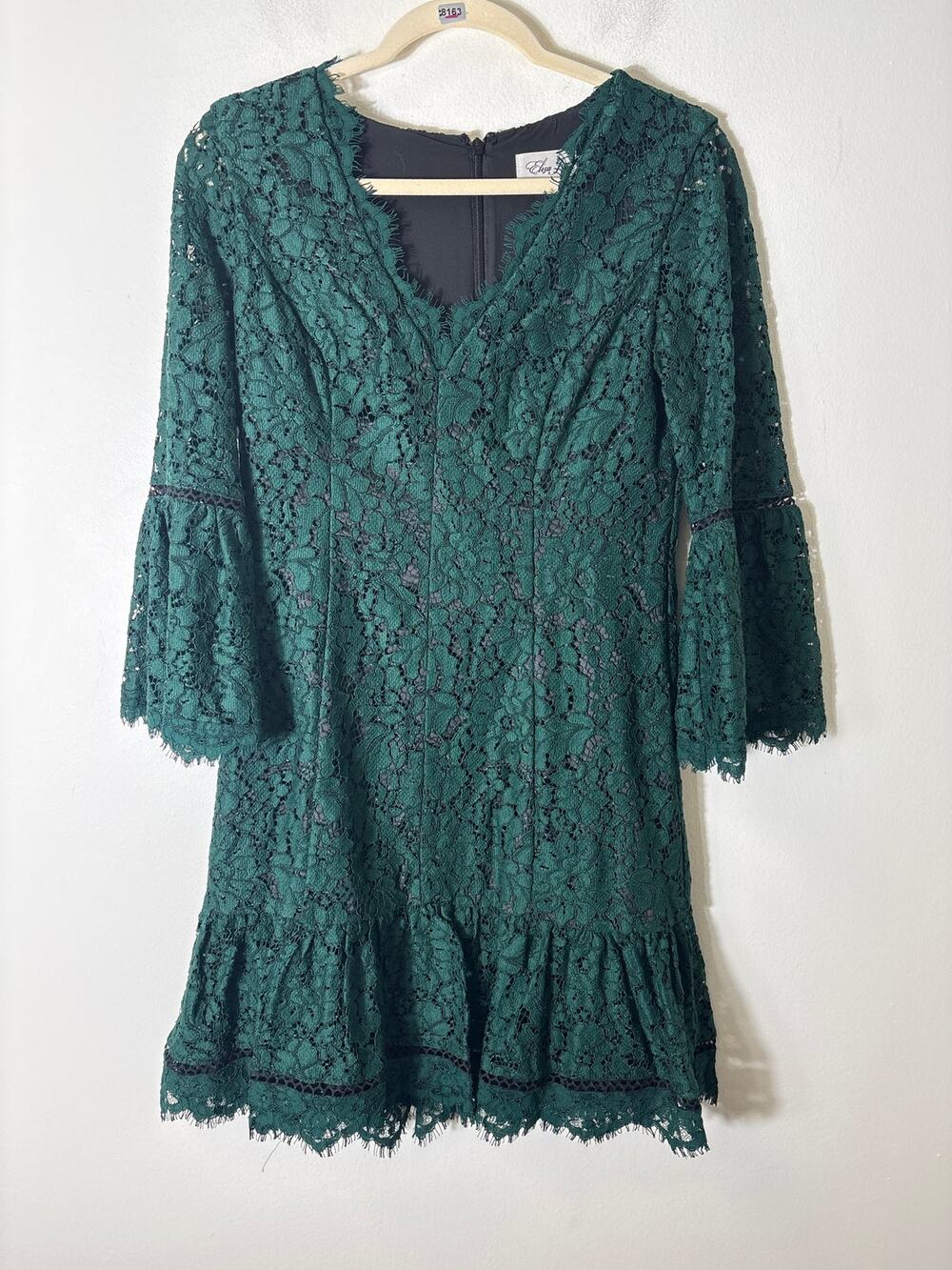 Eliza J Green Lace V Neck Cocktail Mini Dress Sz 4